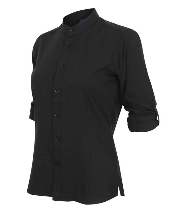 Henbury Ladies Mandarin Roll Sleeve Anti-Bac Wicking Shirt